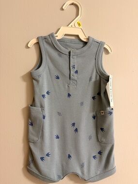 Carter's Light Blue Sleeveless Pocket Romper with Navy Prints